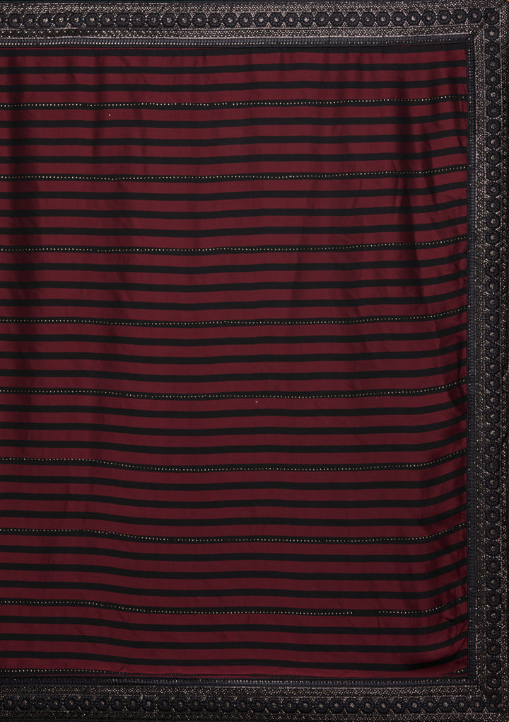 Maroon Swarovski Georgette Saree - Koskii
