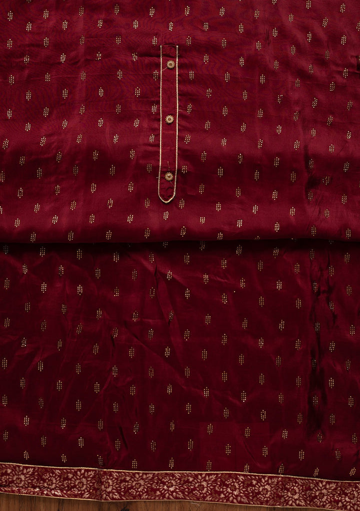 Maroon Swarovski Satin Designer Unstitched Salwar Suit - koskii