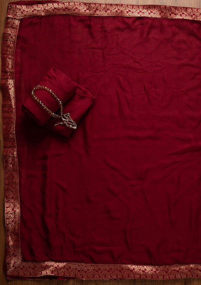 Maroon Swarovski Satin Designer Unstitched Salwar Suit - koskii