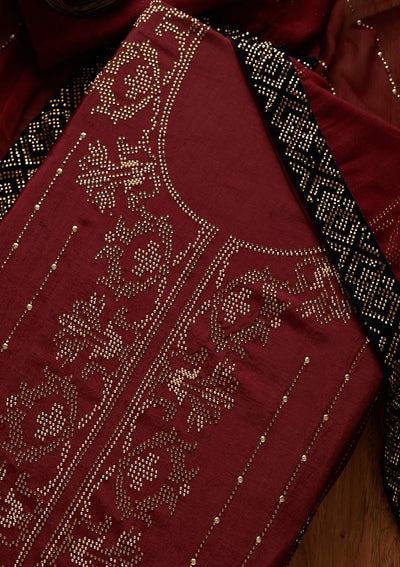 Maroon Swarovski Semi Crepe Designer Unstitched Salwar Suit - koskii