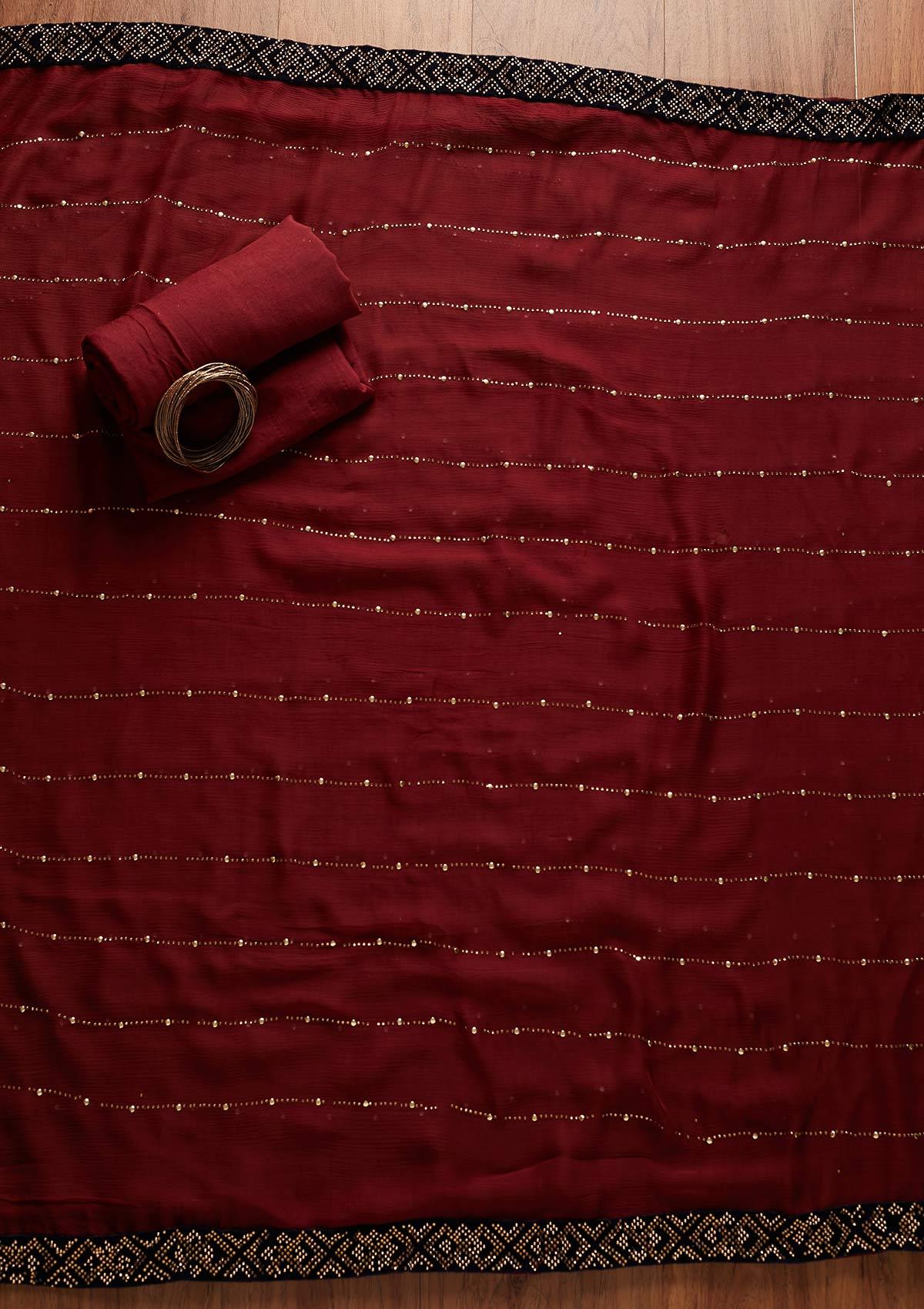 Maroon Swarovski Semi Crepe Designer Unstitched Salwar Suit - koskii