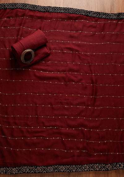 Maroon Swarovski Semi Crepe Designer Unstitched Salwar Suit - koskii
