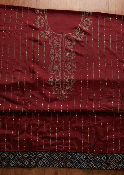 Maroon Swarovski Semi Crepe Designer Unstitched Salwar Suit - koskii