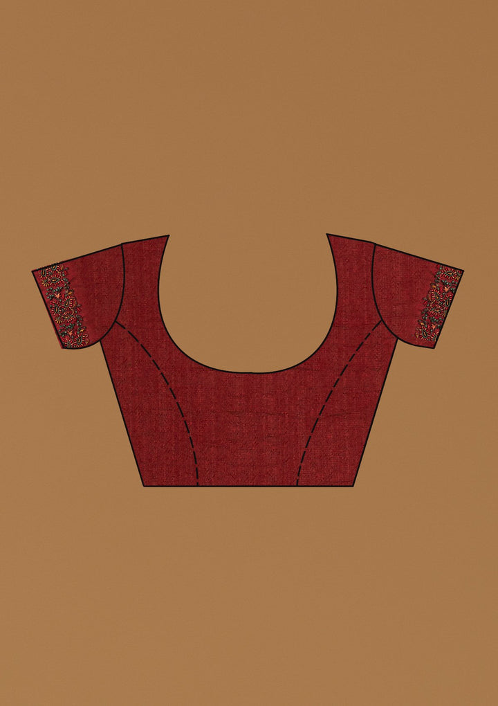 Maroon Threadwork Art Silk Designer Saree - koskii