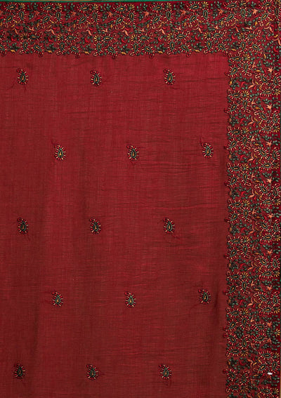 Maroon Threadwork Art Silk Designer Saree - koskii