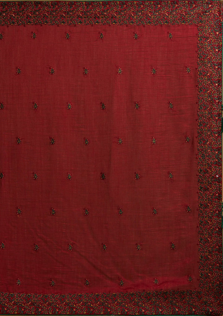 Maroon Threadwork Art Silk Designer Saree - koskii