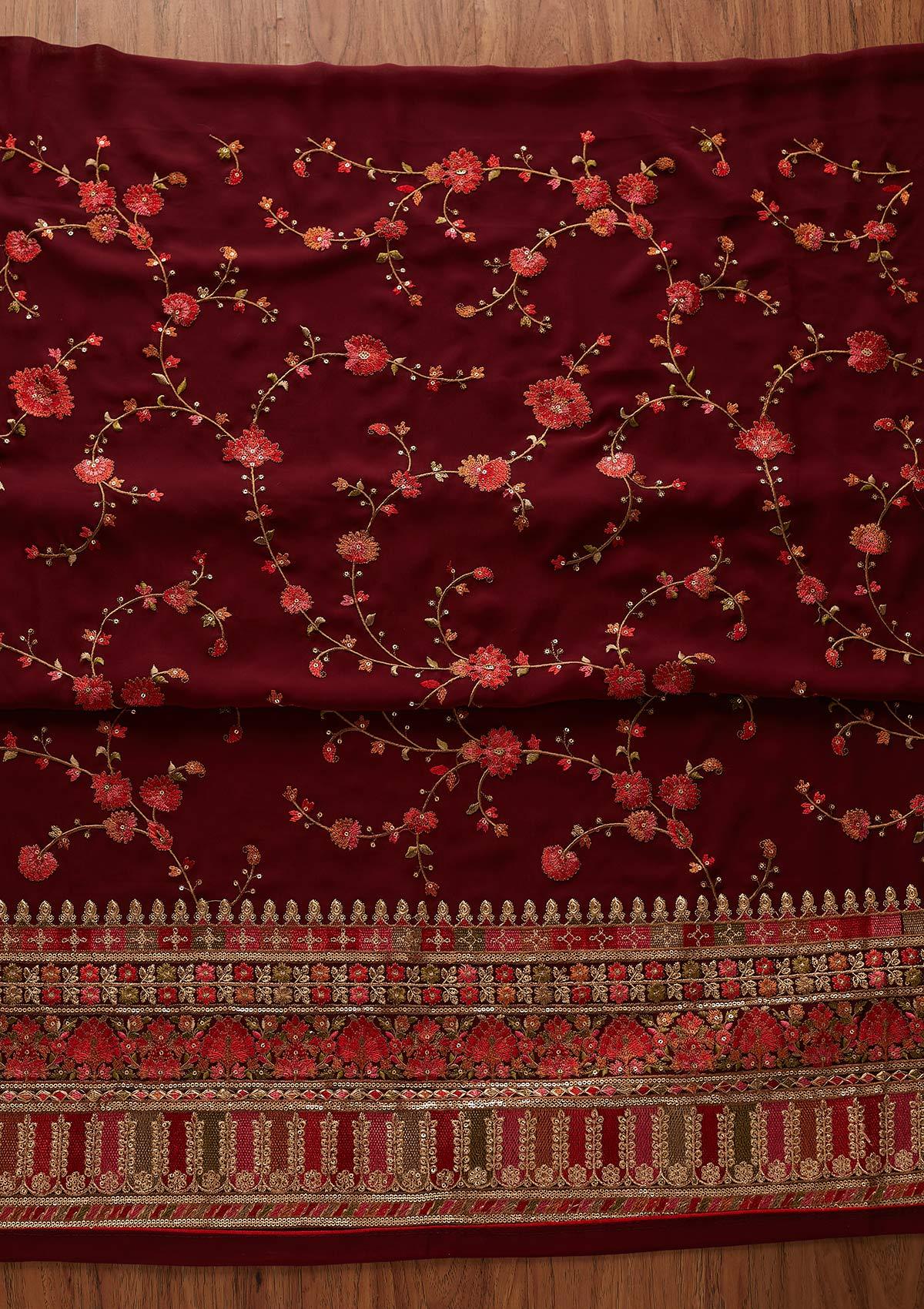 Maroon Threadwork Georgette Designer Unstitched Salwar Suit - koskii