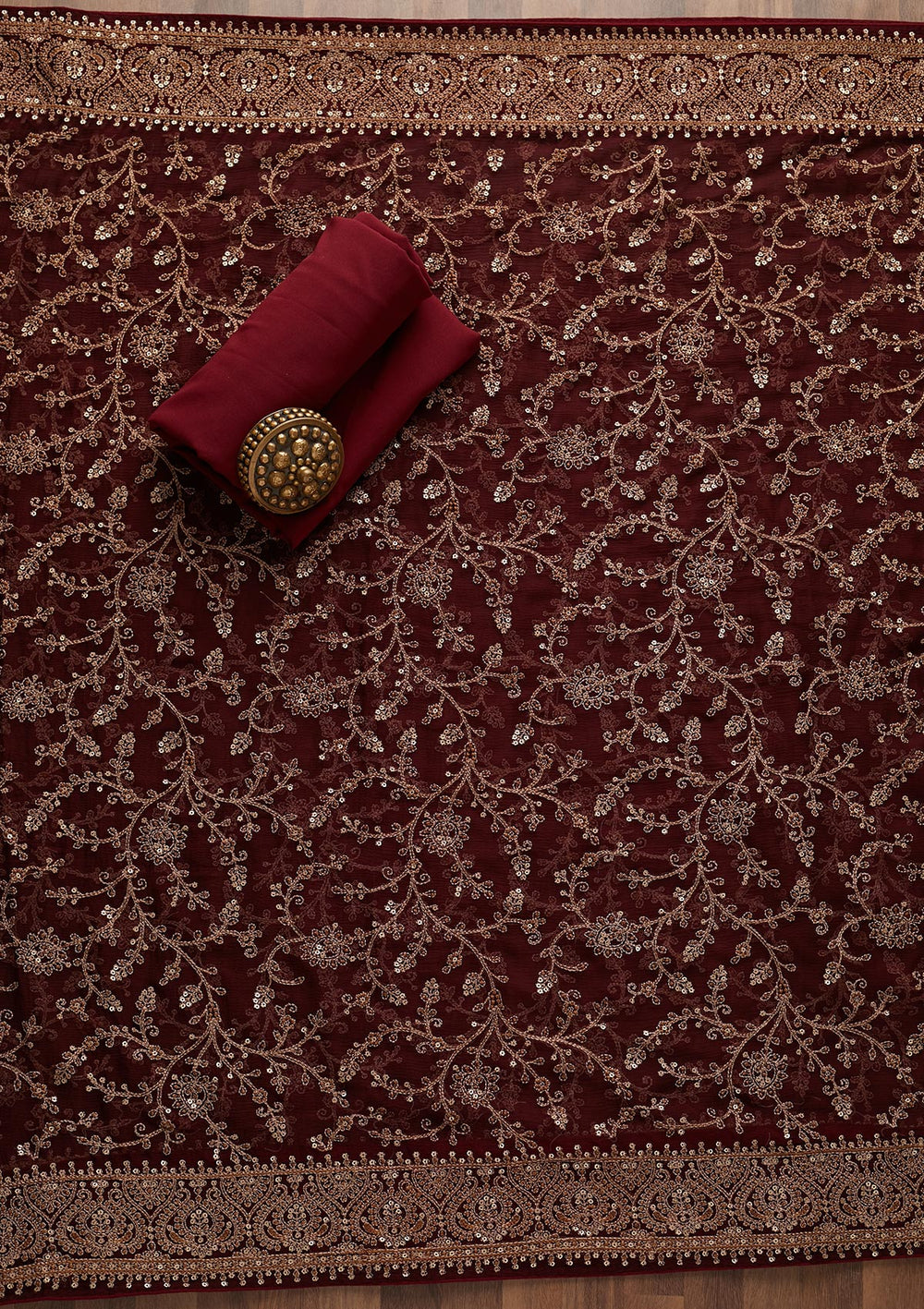 Maroon Threadwork Georgette Unstitched Salwar Suit - Koskii
