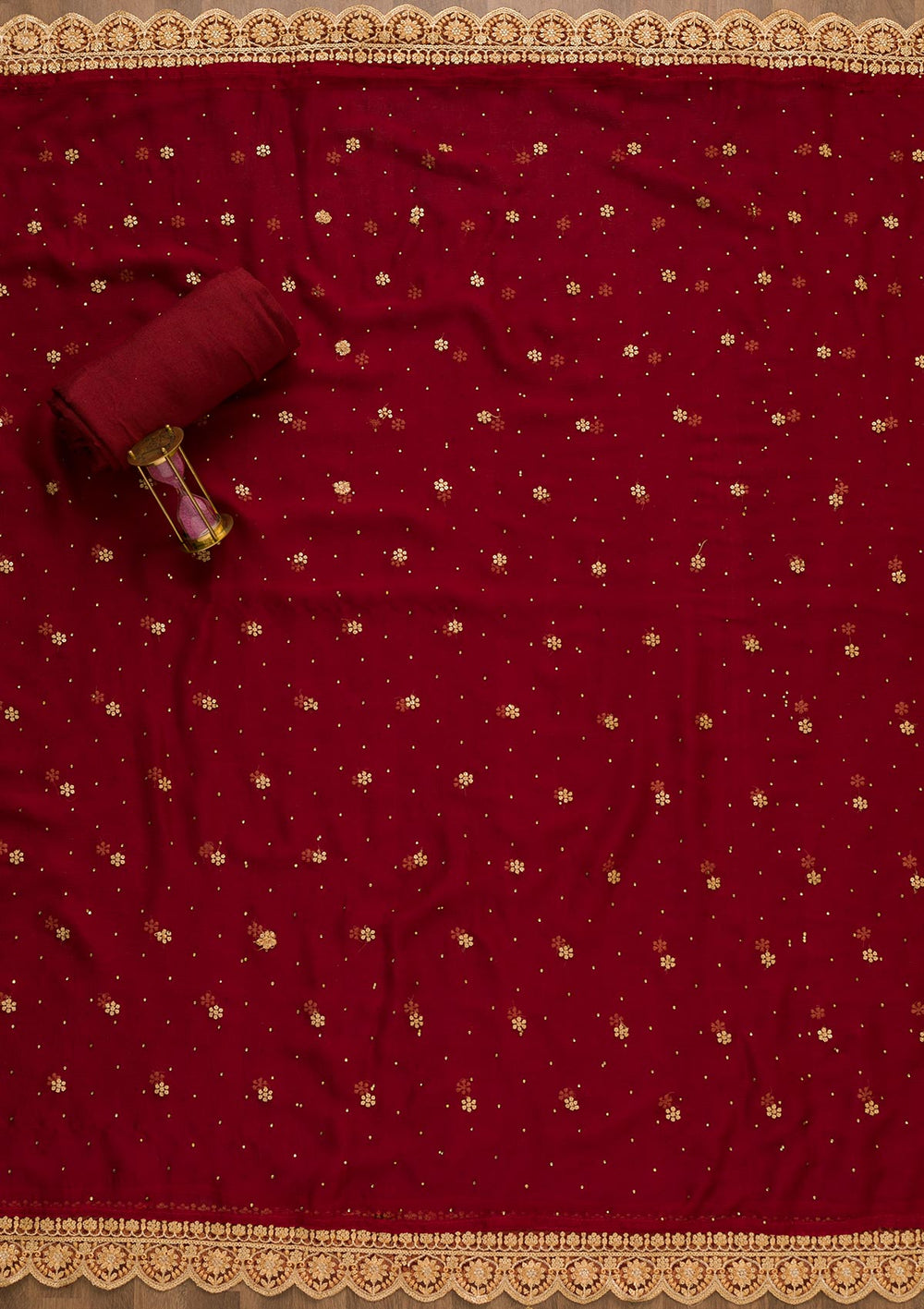 Maroon Threadwork Semi Crepe Unstitched Salwar Suit-Koskii