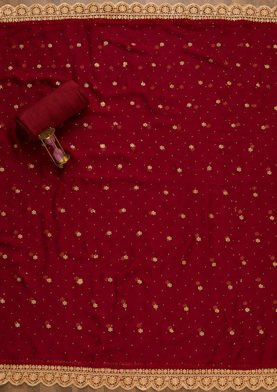 Maroon Threadwork Semi Crepe Unstitched Salwar Suit-Koskii