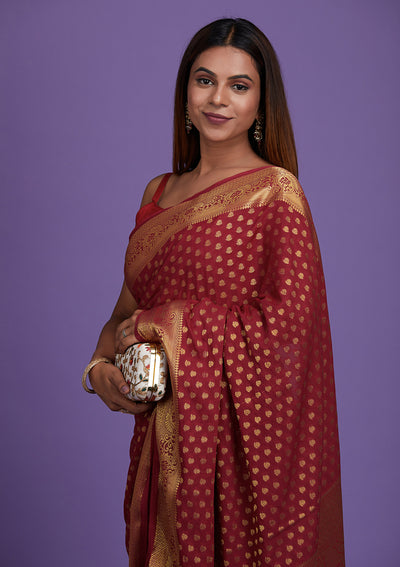 Maroon Zariwork Art Silk Saree-Koskii