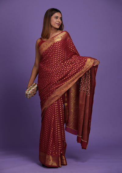 Maroon Zariwork Art Silk Saree-Koskii