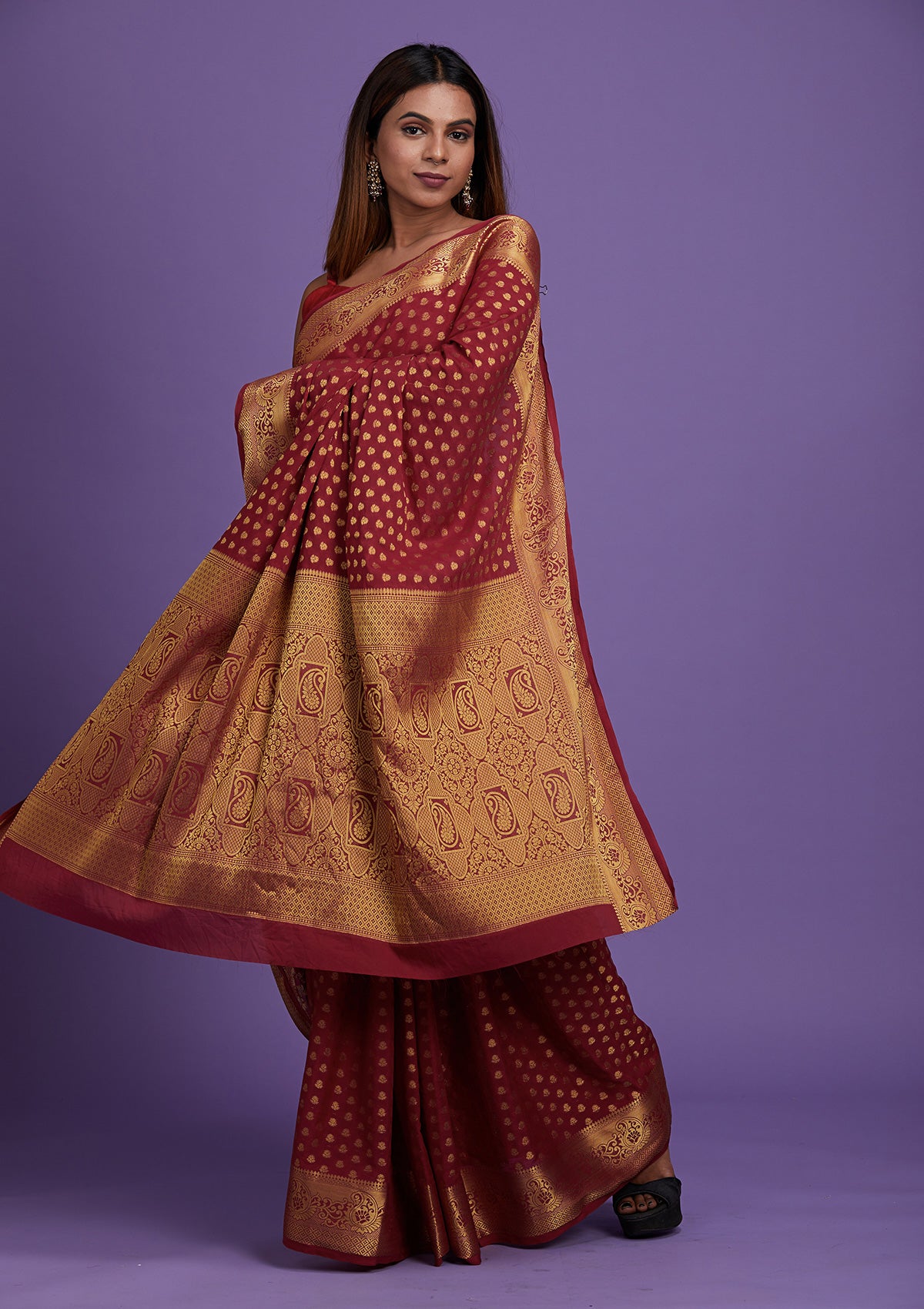 Maroon Zariwork Art Silk Saree-Koskii
