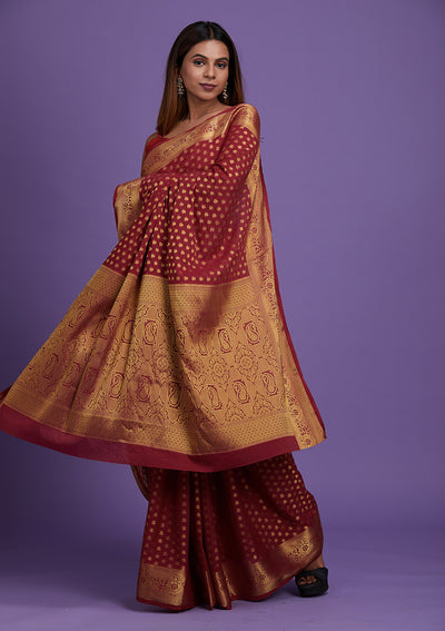 Maroon Zariwork Art Silk Saree-Koskii