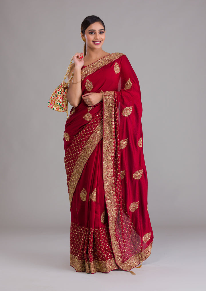 Maroon Zariwork Art Silk Saree-Koskii
