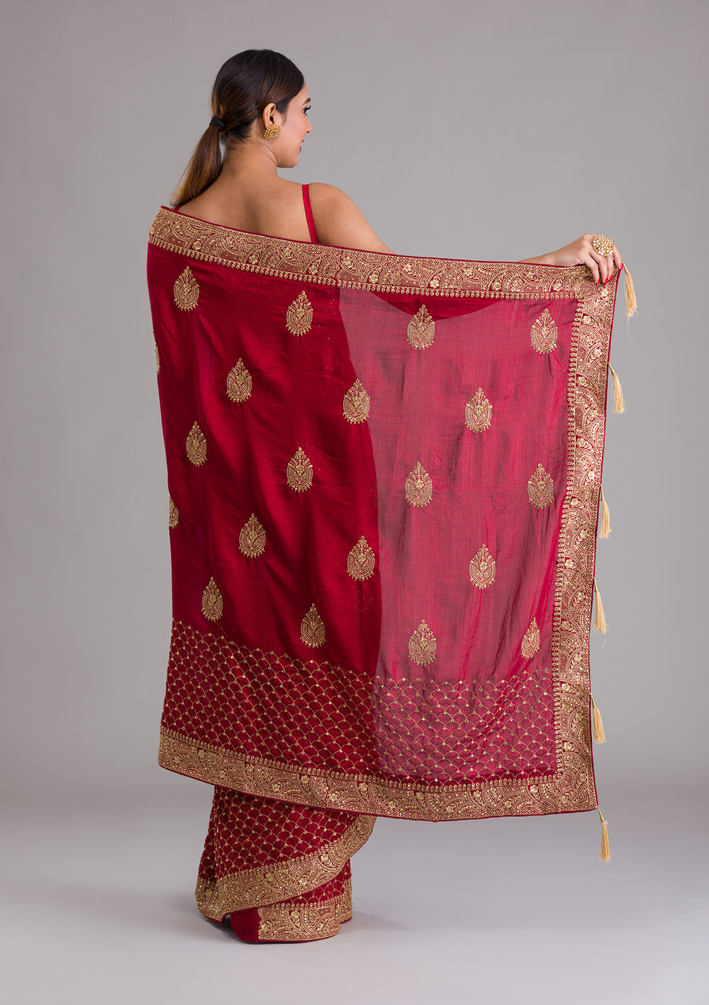 Maroon Zariwork Art Silk Saree-Koskii