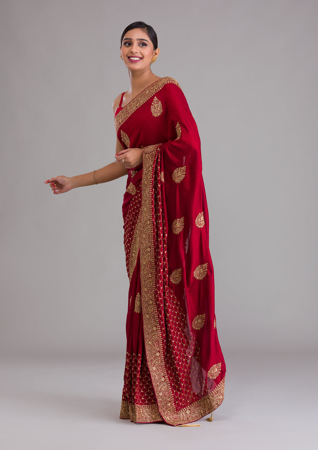 Maroon Zariwork Art Silk Saree-Koskii