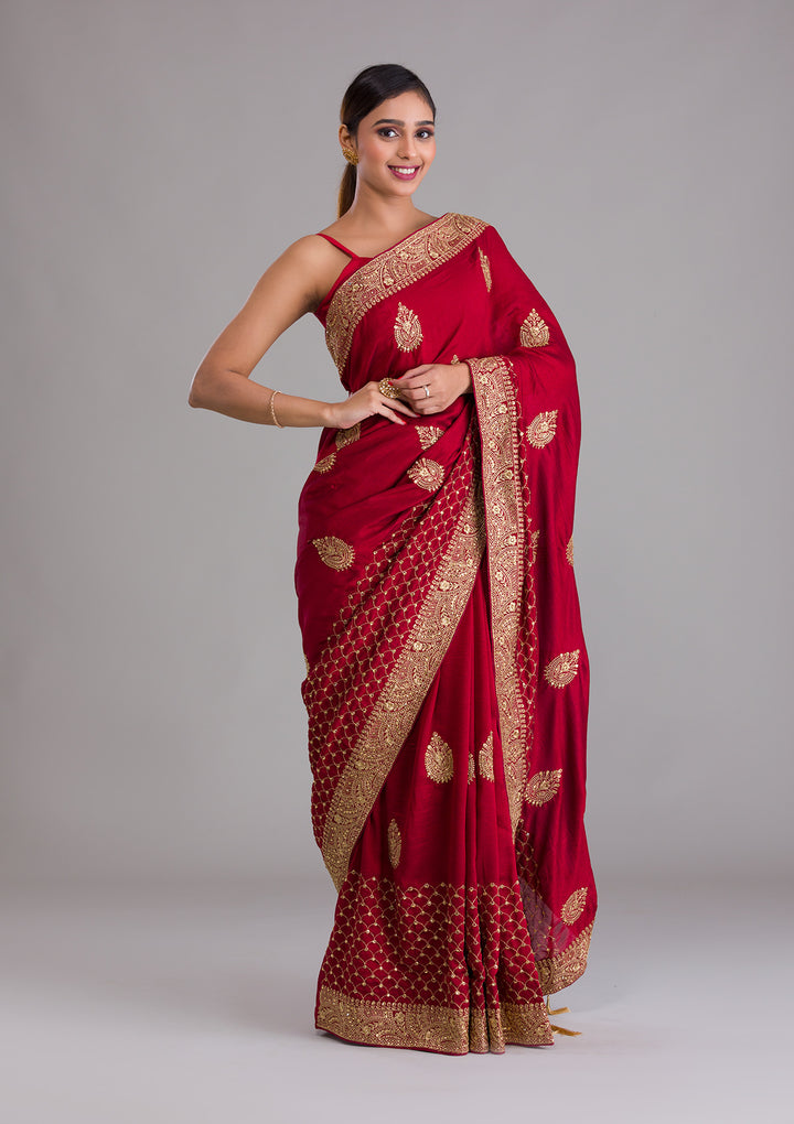 Maroon Zariwork Art Silk Saree-Koskii
