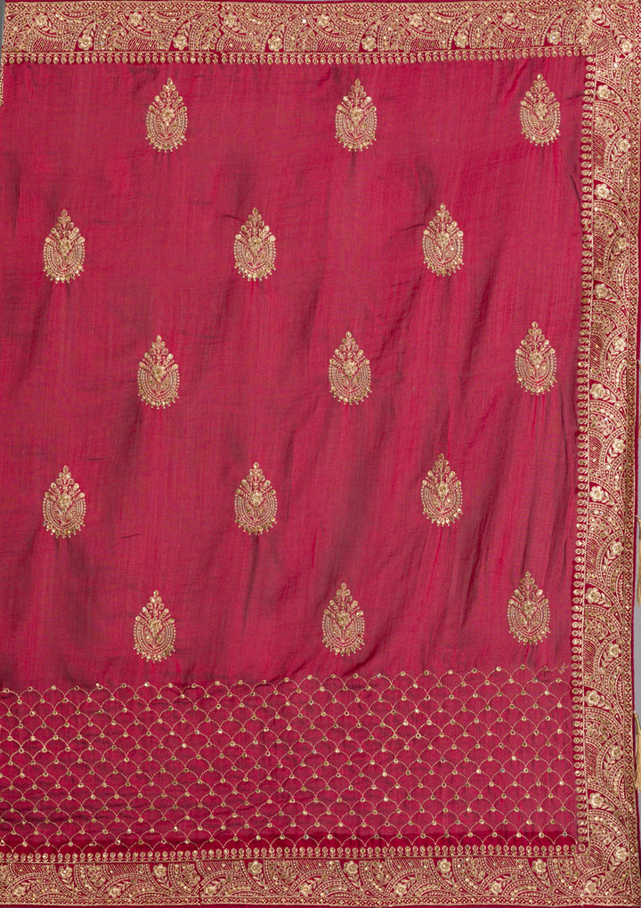 Maroon Zariwork Art Silk Saree-Koskii