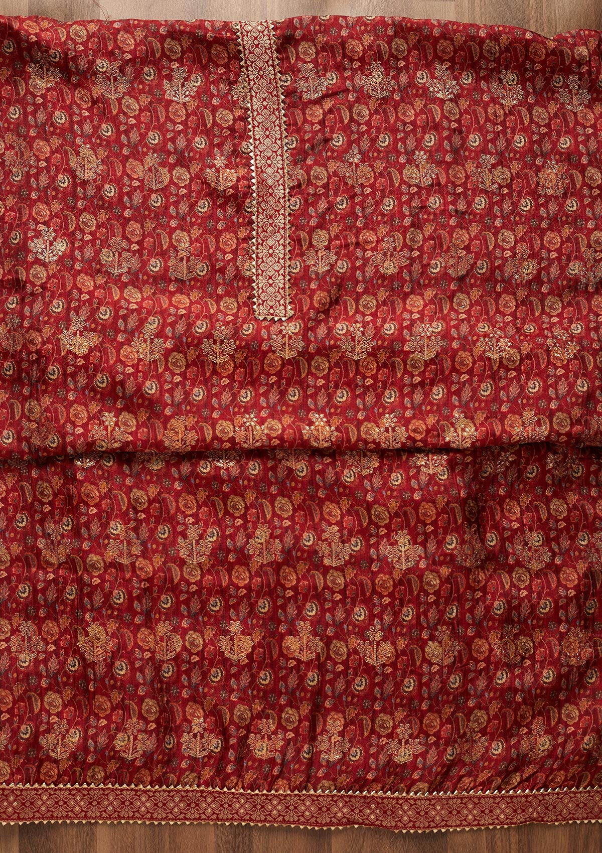 Maroon Zariwork Banarasi Semi-Stitched Salwar Suit-Koskii