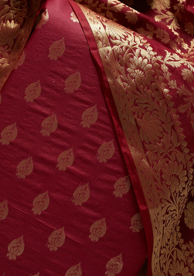 Maroon Zariwork Banarasi Designer Unstitched Salwar Suit - koskii