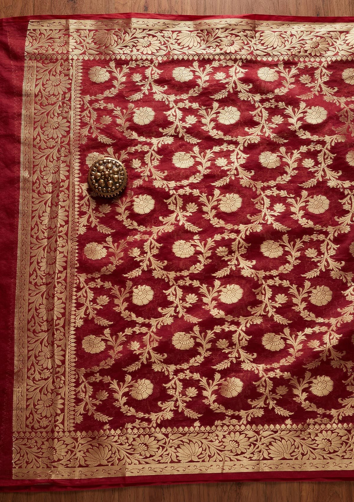 Maroon Zariwork Banarasi Designer Unstitched Salwar Suit - koskii