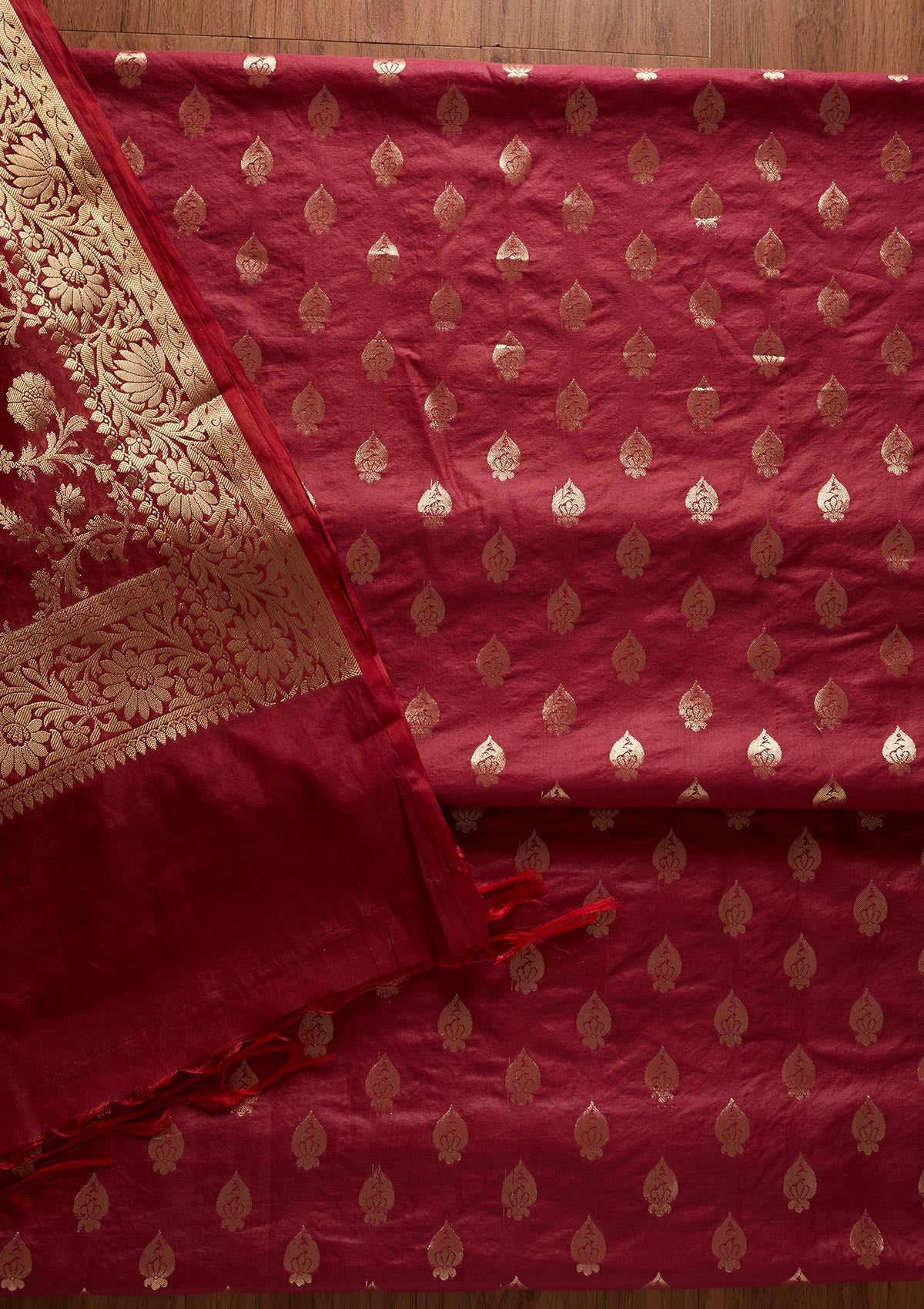 Maroon Zariwork Banarasi Designer Unstitched Salwar Suit - koskii
