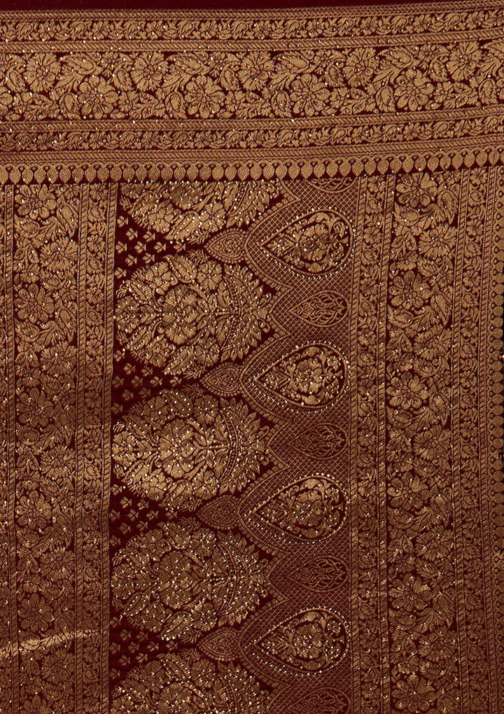 Maroon Zariwork Banarasi Designer Saree - Koskii