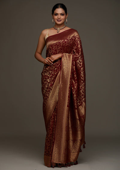 Maroon Zariwork Banarasi Designer Saree-Koskii