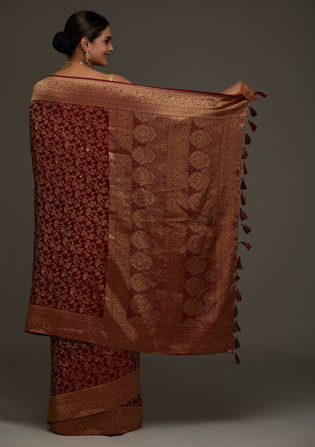 Maroon Zariwork Banarasi Designer Saree - Koskii