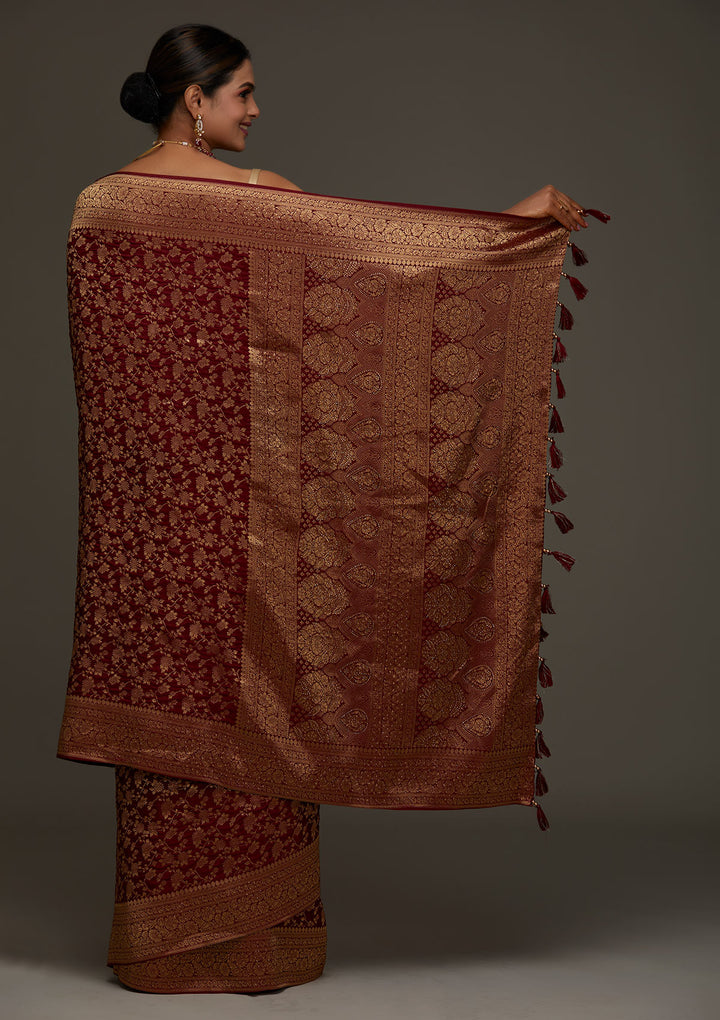 Maroon Zariwork Banarasi Designer Saree - Koskii