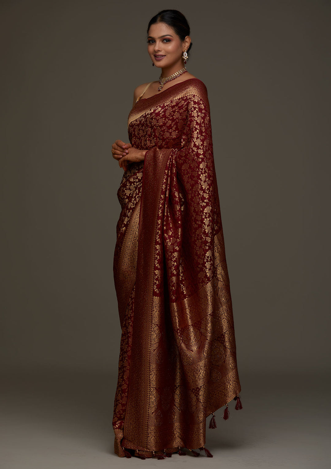 Maroon Zariwork Banarasi Designer Saree - Koskii