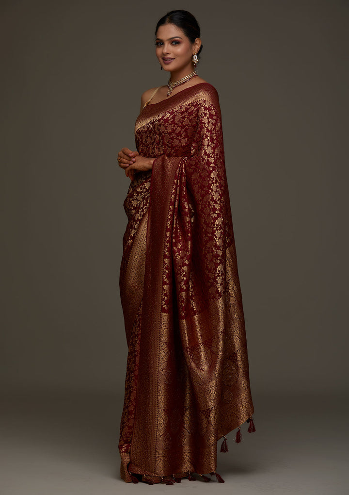 Maroon Zariwork Banarasi Designer Saree - Koskii