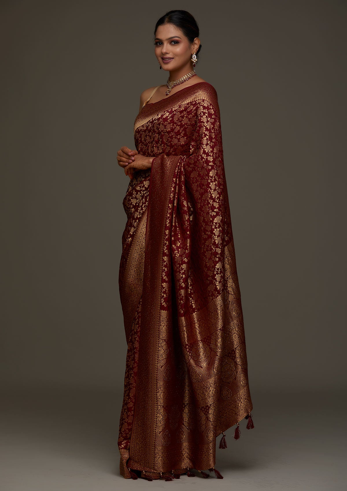 Maroon Zariwork Banarasi Designer Saree - Koskii