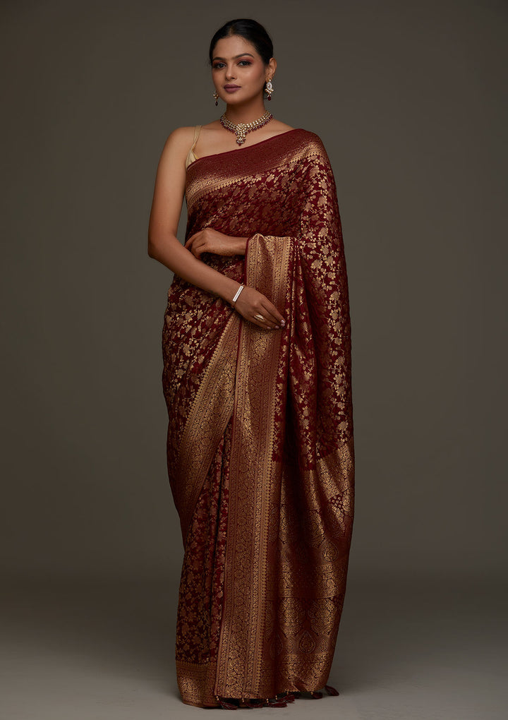Maroon Zariwork Banarasi Designer Saree - Koskii