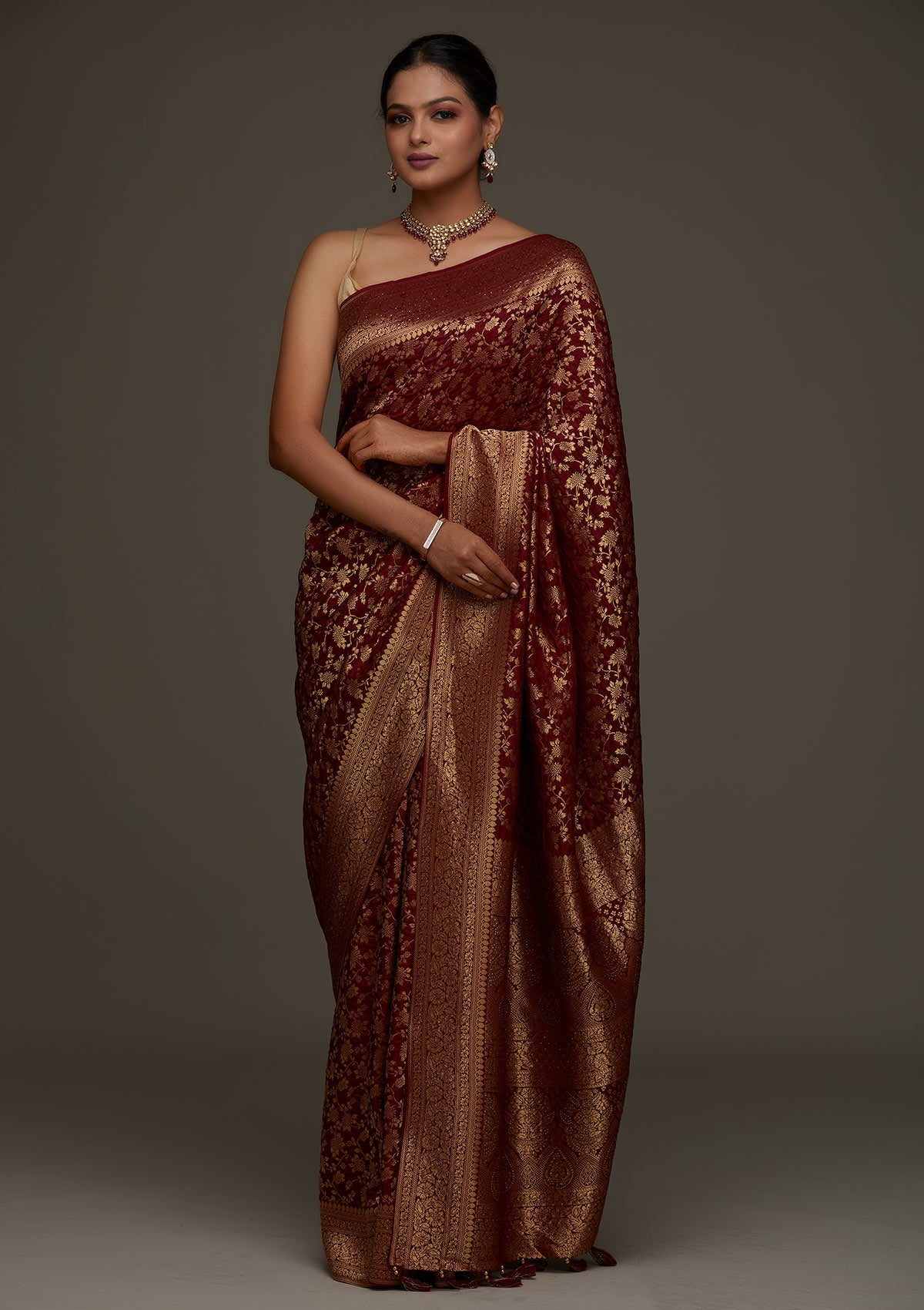 Maroon Zariwork Banarasi Designer Saree - Koskii