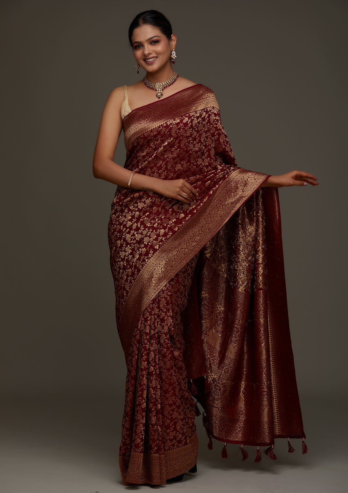 Maroon Zariwork Banarasi Designer Saree - Koskii