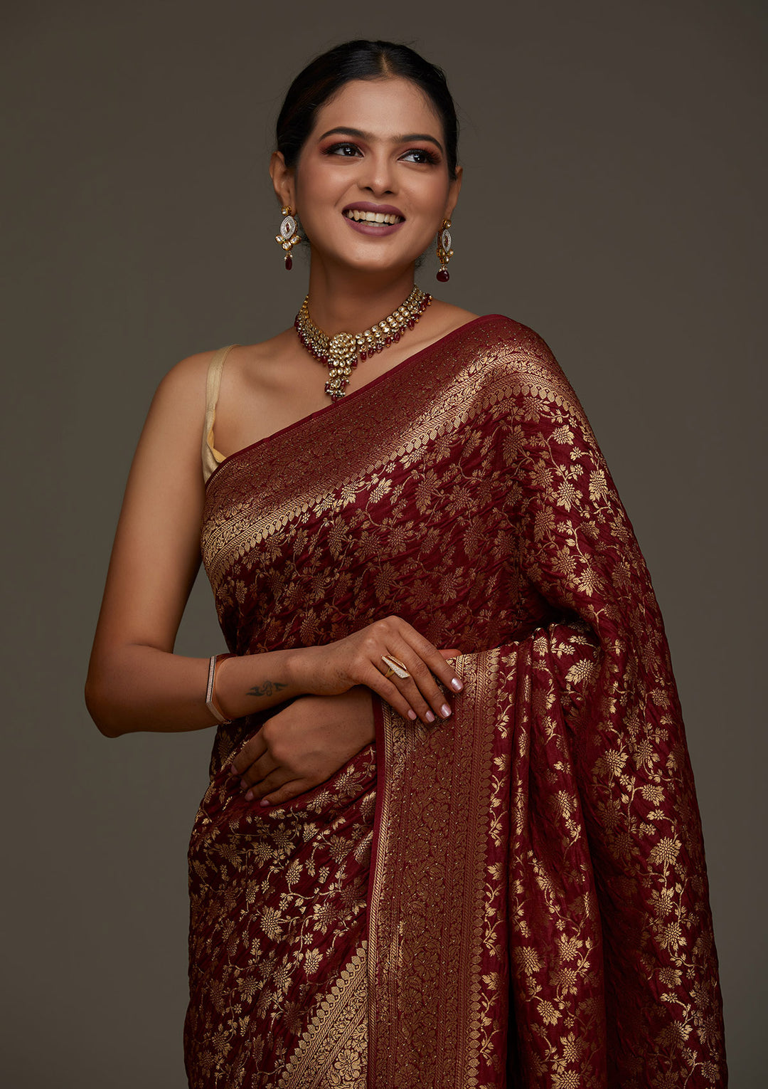 Maroon Zariwork Banarasi Designer Saree - Koskii
