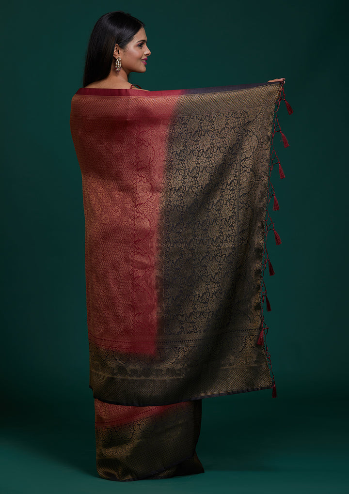 Maroon Zariwork Brocade Saree - Koskii