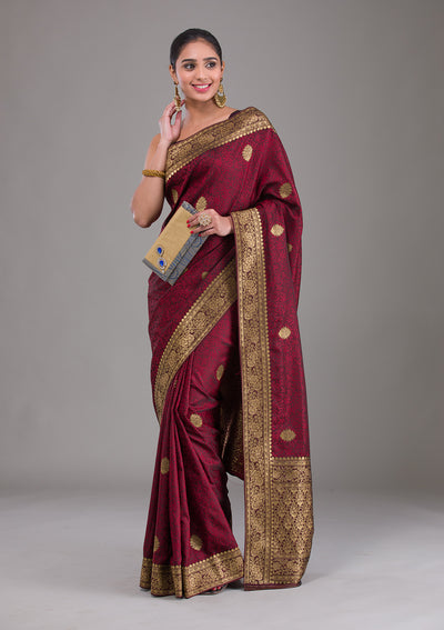 Maroon Zariwork Brocade Saree-Koskii