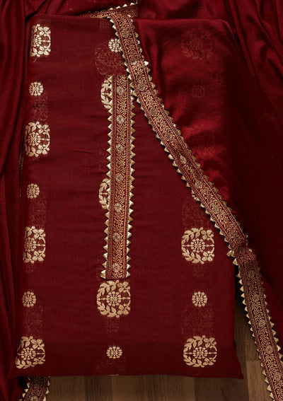 Maroon Zariwork Chanderi Semi-Stitched Salwar Suit-Koskii