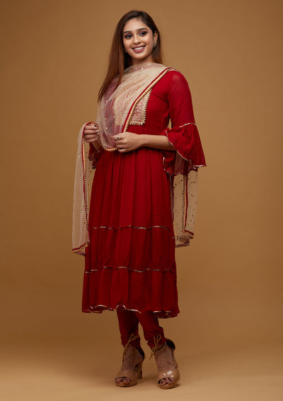 Maroon Zariwork Georgette Designer Salwar Suit - Koskii
