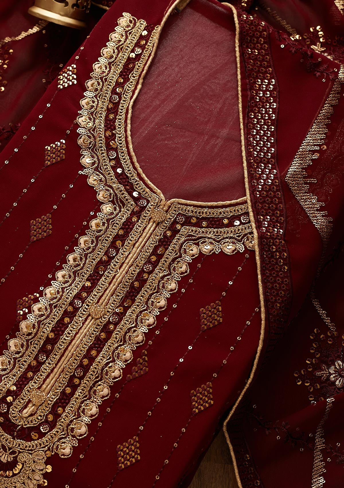 Maroon Zariwork Georgette Semi-Stitched Salwar Suit - Koskii