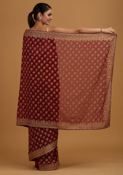 Maroon Zariwork Georgette Designer Saree - Koskii