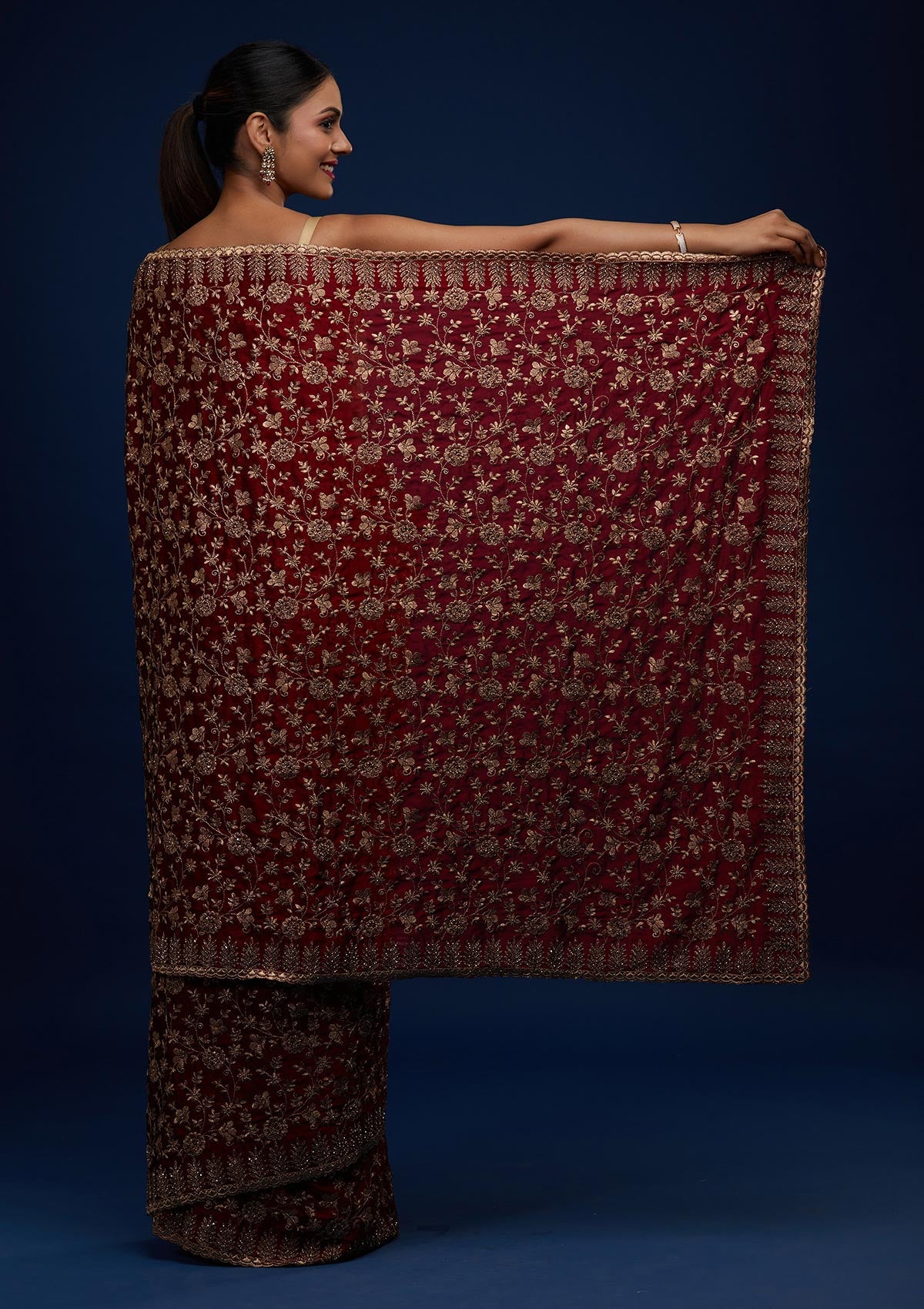 Maroon Zariwork Georgette Designer Saree - Koskii