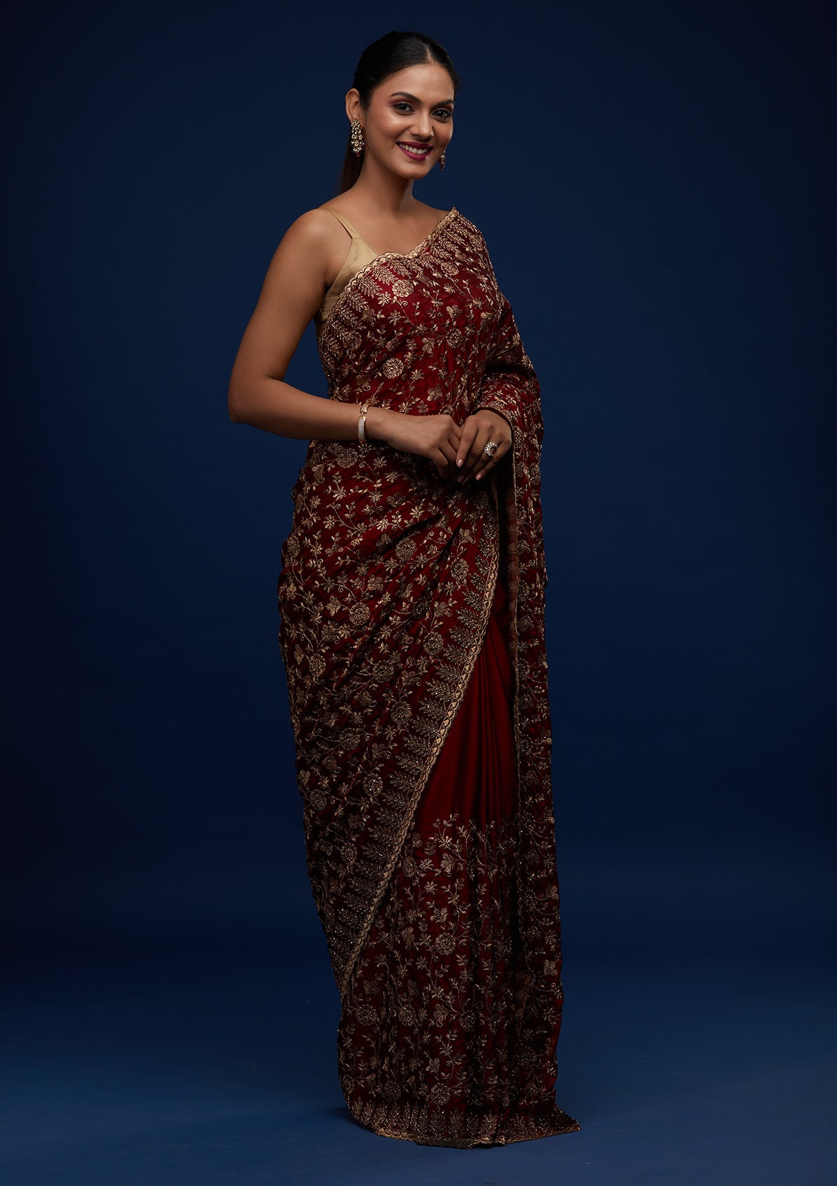Maroon Zariwork Georgette Designer Saree - Koskii