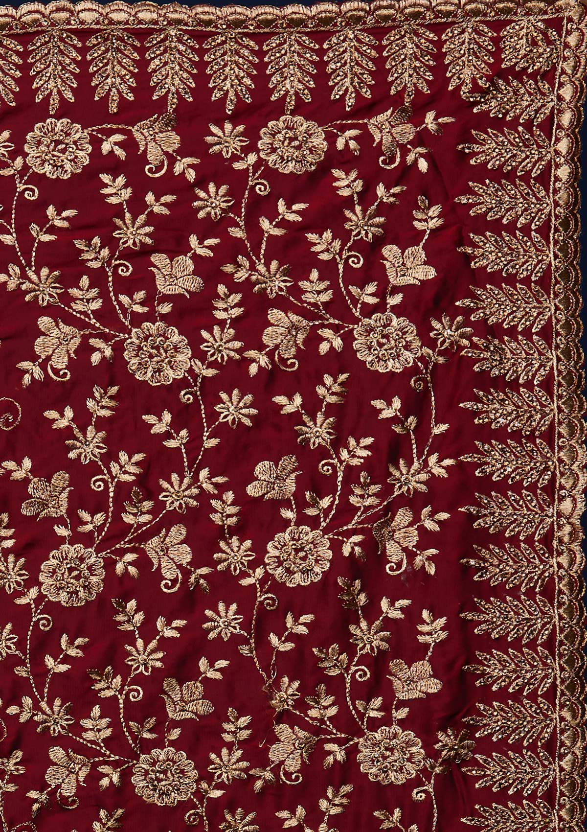 Maroon Zariwork Georgette Designer Saree - Koskii