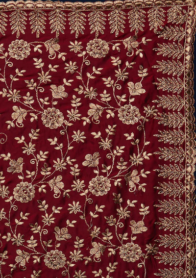 Maroon Zariwork Georgette Designer Saree - Koskii