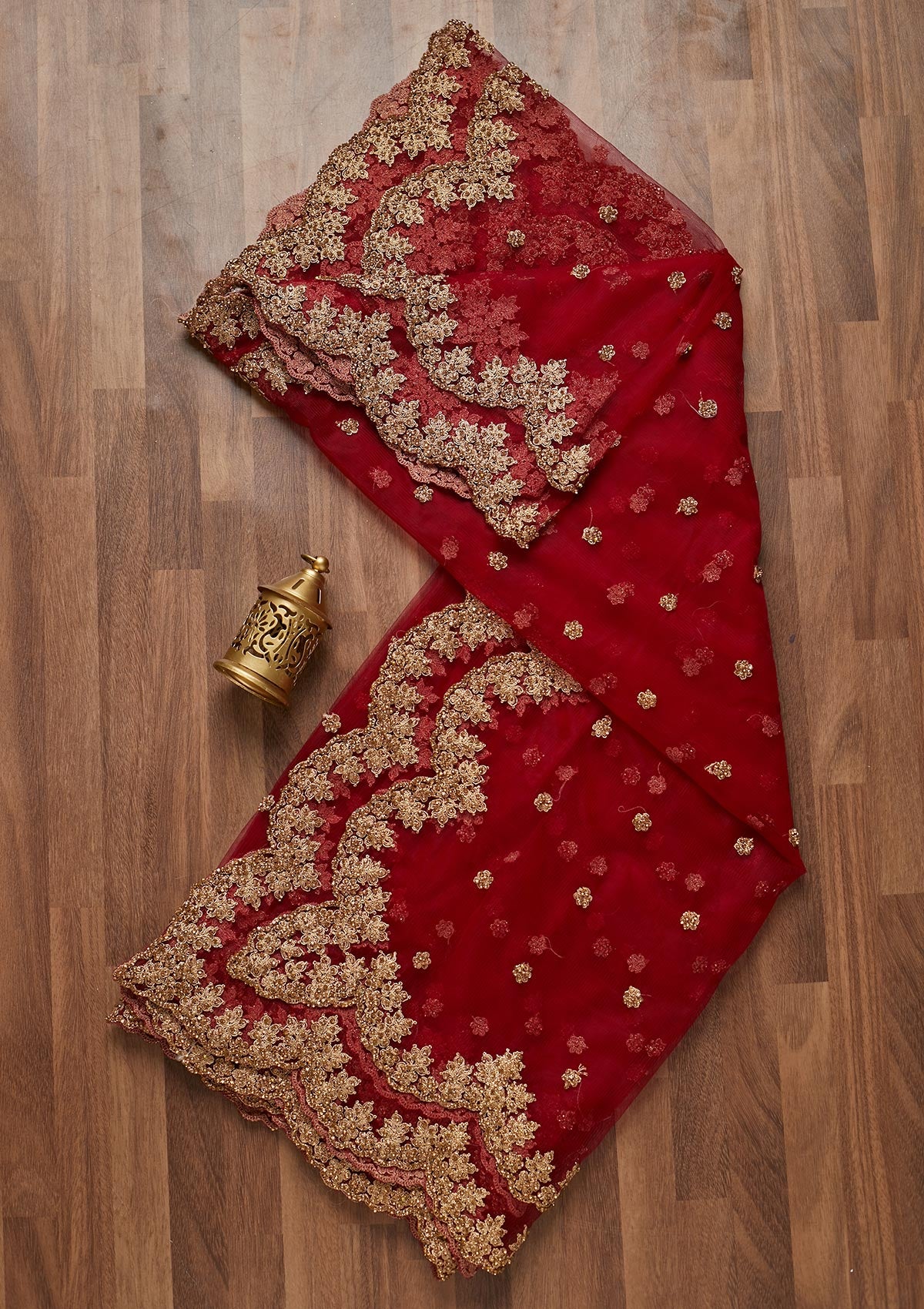 Maroon Zariwork Net Dupatta- Koskii