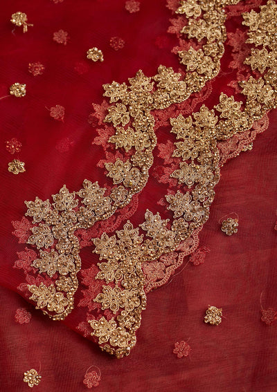 Maroon Zariwork Net Dupatta - Koskii